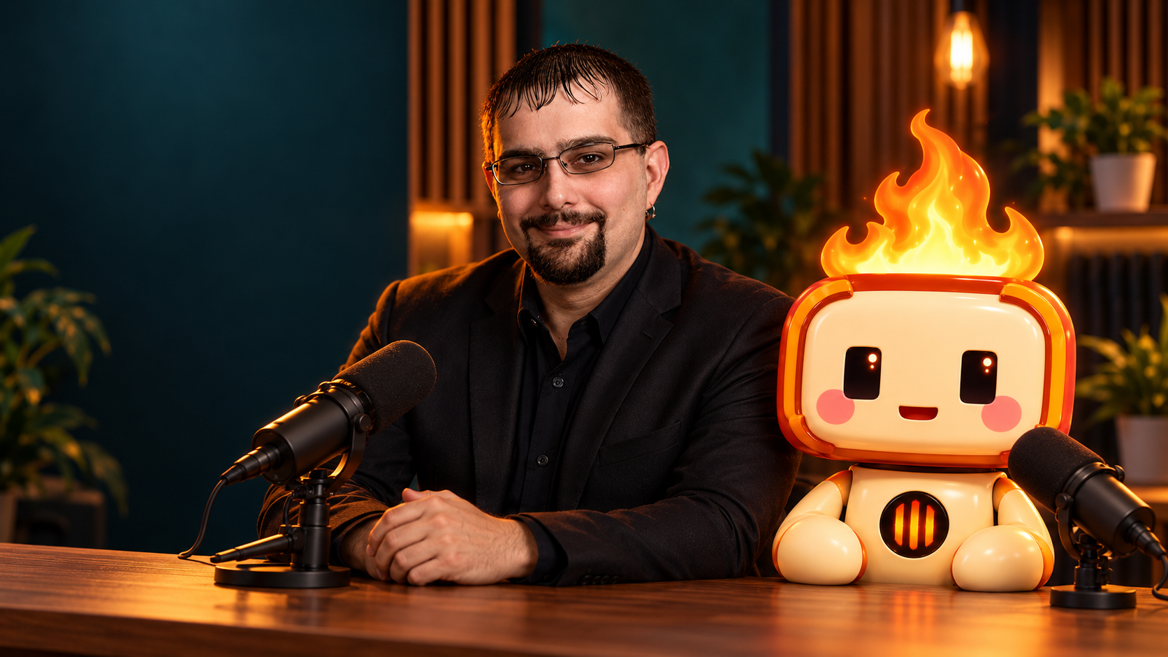 Mike Bradway seated beside Leo, a friendly illustrated AI assistant character